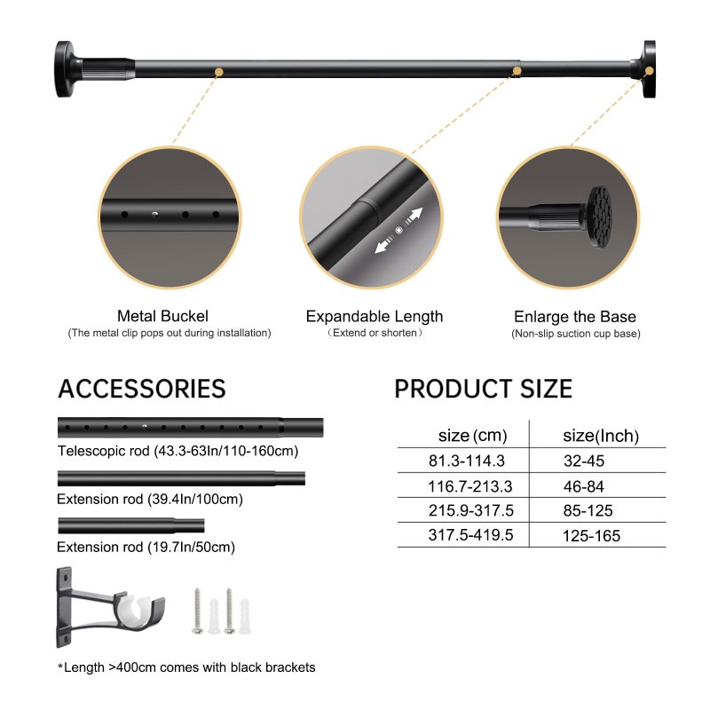 MELCHEF Spring Tension Rod,32-45" Heavy Duty Room Divider Tension Curtain Rod,Shower Curtain Rods,Tension Windows Curtain Rods,Spring Tension Rod,Adjustable Tension Curtain Rod - Image 3